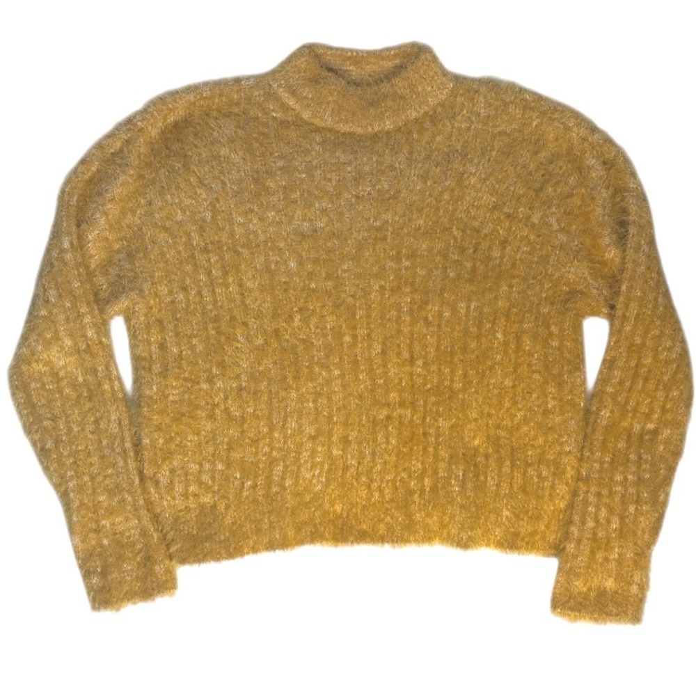 Candies Cropped Sweater Womens Mustard Yellow Fuzzy Mock Neck‎ Long Sleeve XXL